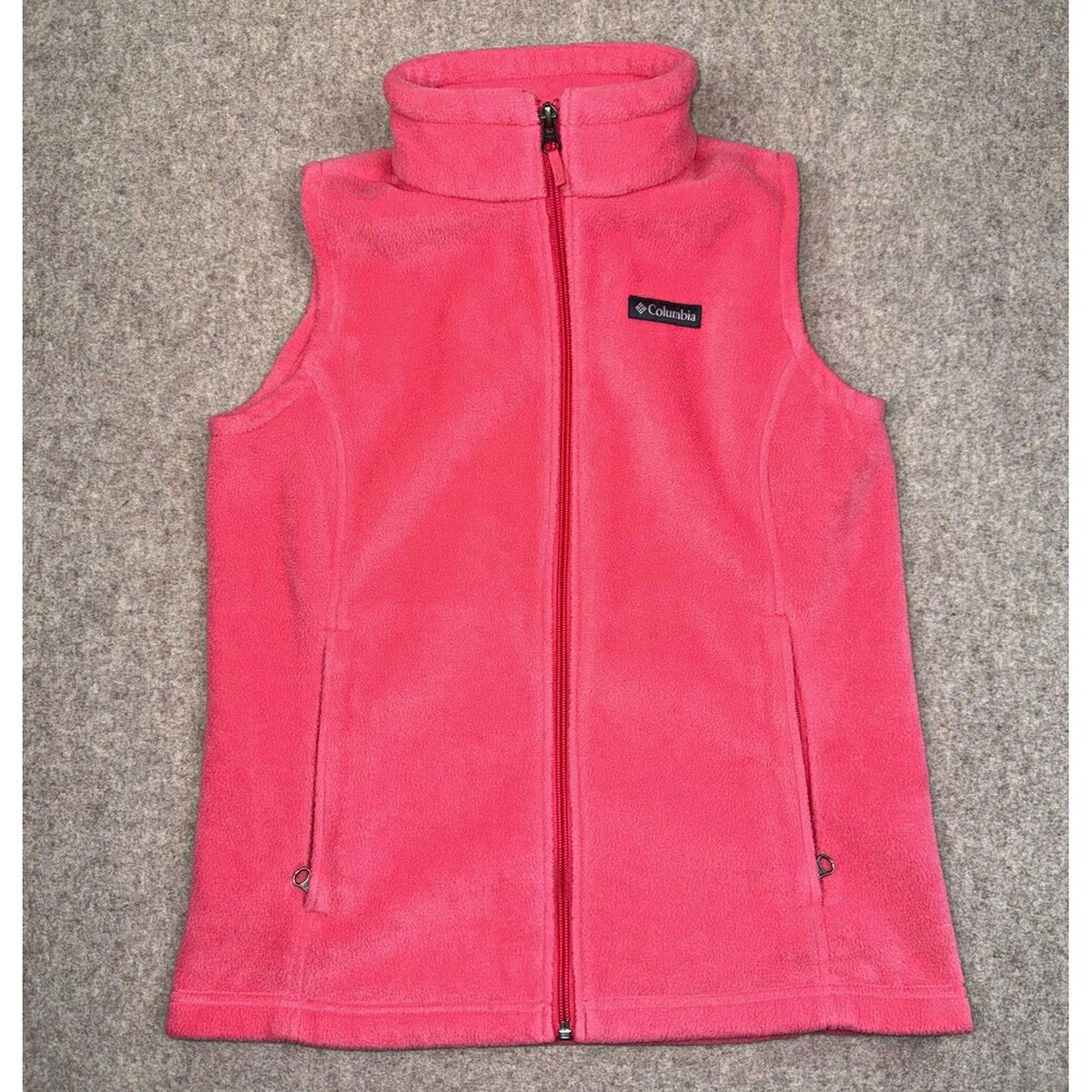 Columbia Girls L(14/16) Full Zip Pink Vest Pockets Fleece Mid-Length